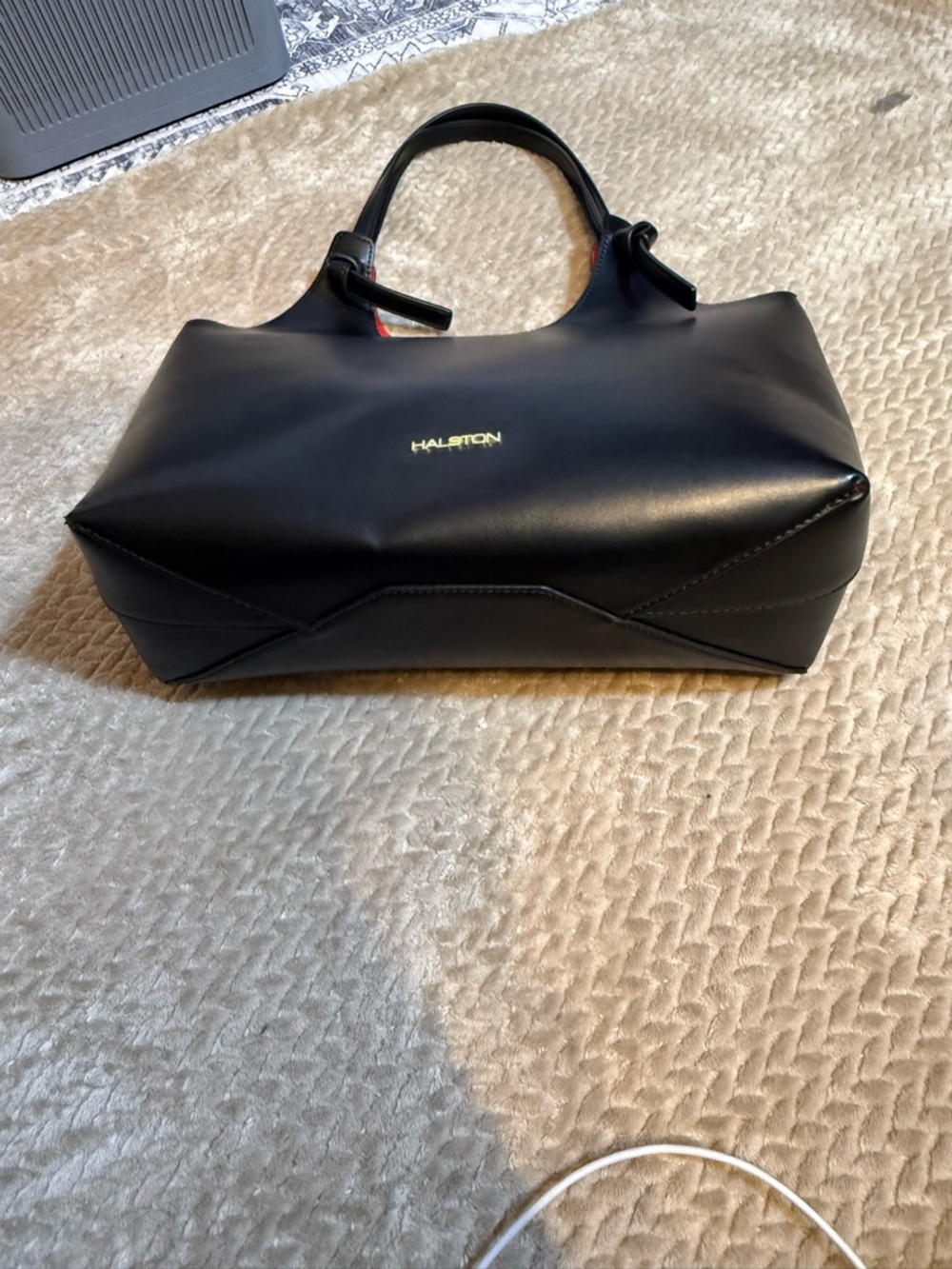 HALSTON Brooke Mini Tote Black Red Interior Shoulder Bag Chic Minimalist - Picture 9 of 13